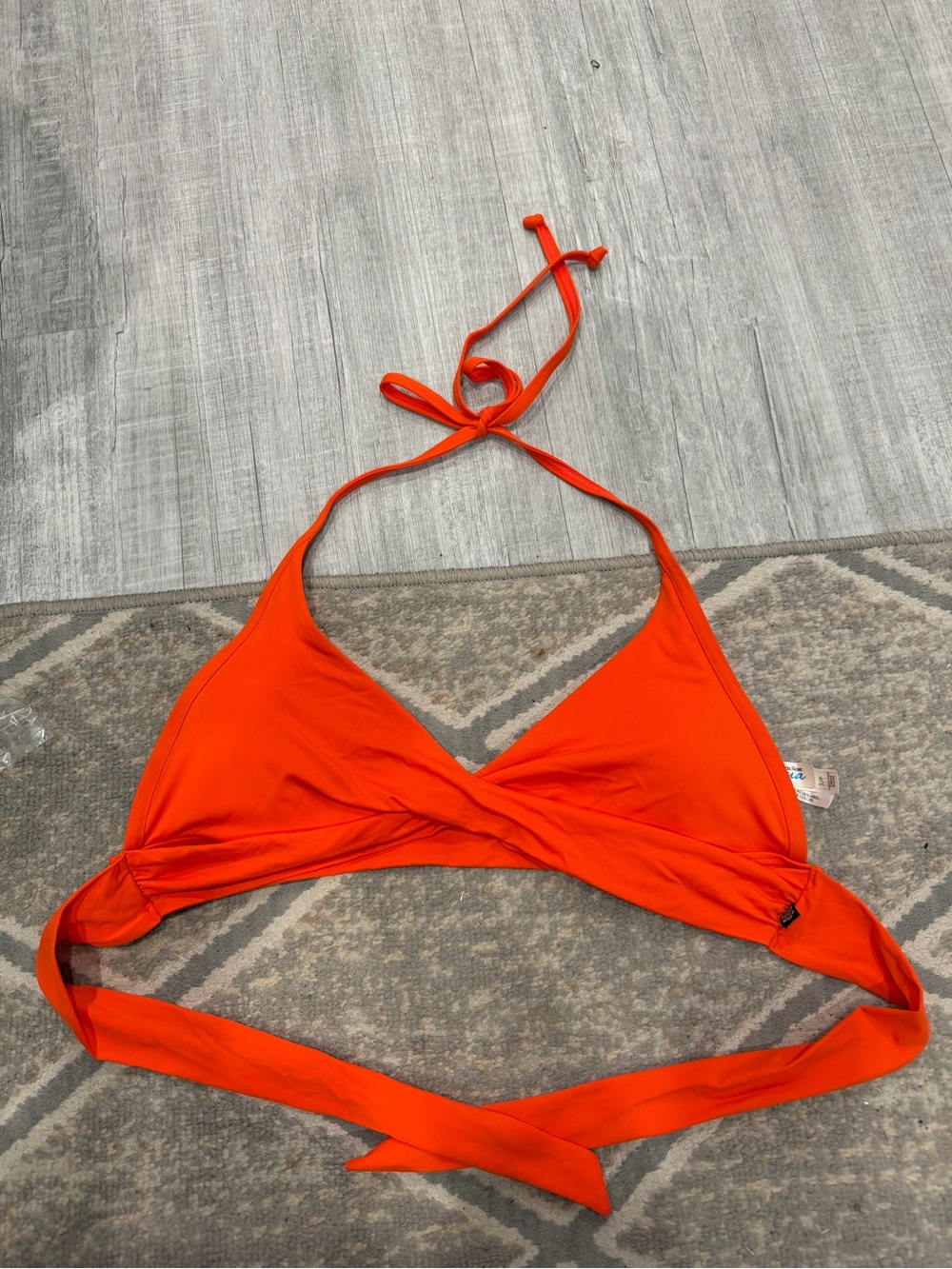 La Vie En Rose Bright Orange Halter Wrap Bikini Top